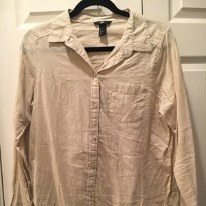 H&M tan button down Shirt Sz 6